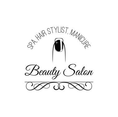 Güzellik Salonu rozeti. Tasarım çivi. Makyaj. Telkari bölücü girdap çerçeve. Vektör çizim