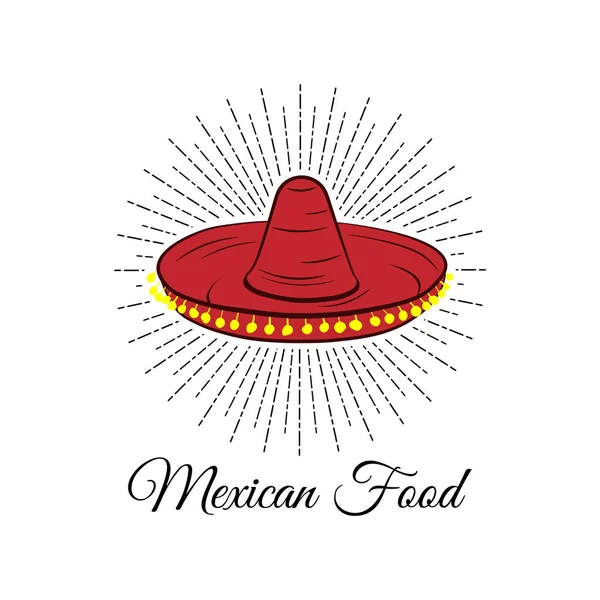 Sombrero rojo. Insignia de comida mexicana. Ilustración vectorial aislada en blanco — Archivo Imágenes Vectoriales