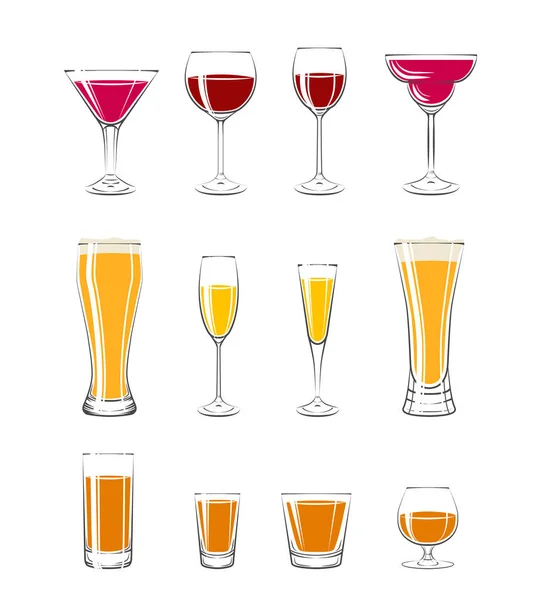 Набор алкогольных стаканов — стоковый вектор