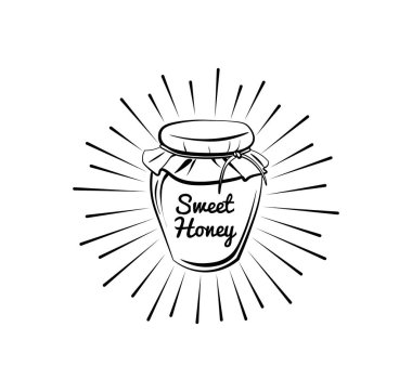 Bal kavanozu satırı simgesi, yiyecek içecek öğeleri, tatlılar işareti, doğrusal bir desen bir siyah