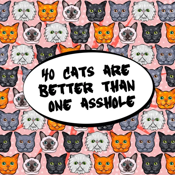 Tarjeta de felicitación dibujada a mano. 40 gatos son mejores que un patrón de ilustración de vectores de ano . — Vector de stock