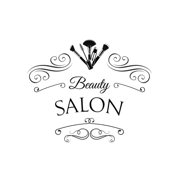 Schoonheidssalon Badge. Make-up penselen Label vectorillustratie geïsoleerd op wit — Stockvector