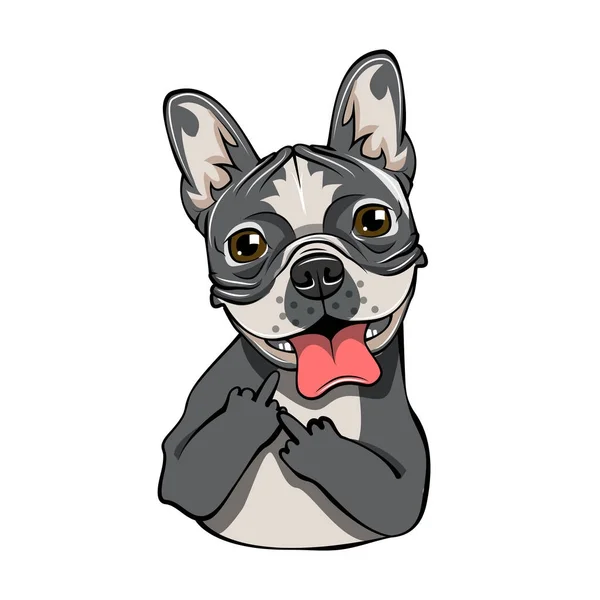 Bulldog aislado sobre fondo blanco con el dedo medio. Lindo ícono bulldog gris . — Vector de stock