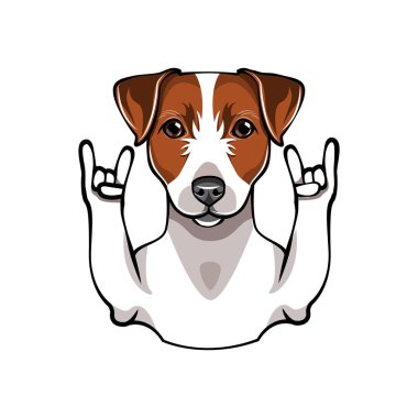 Jack Russell Terrier köpek boynuzlarıyla Illustration. Vektör çizim düz stil.