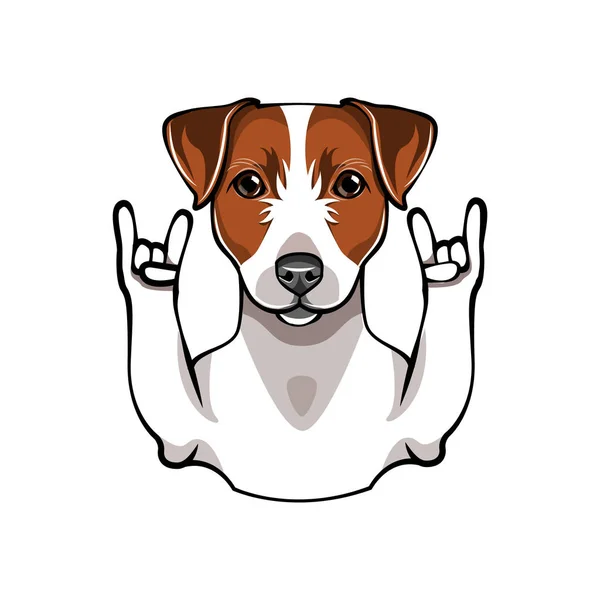 Jack Russell Terrier köpek boynuzlarıyla Illustration. Vektör çizim düz stil.