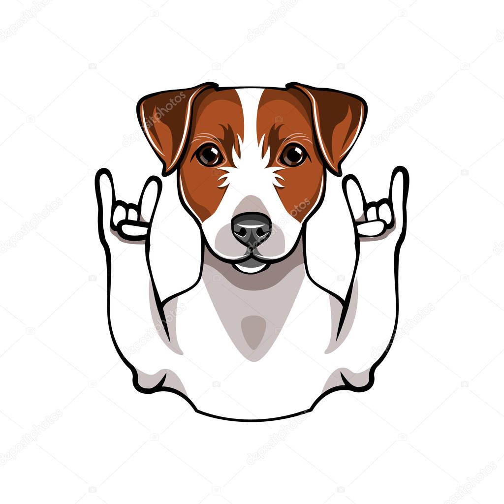 Illustration of Jack Russell Terrier dog with horns. Vector illustration flat style.