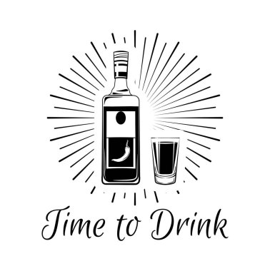 Tekila yazı içmek için zaman. Vektör çizim. Tekila
