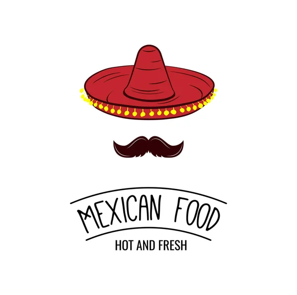 Sombrero y bigote. Insignia de comida mexicana. Vector — Archivo Imágenes Vectoriales