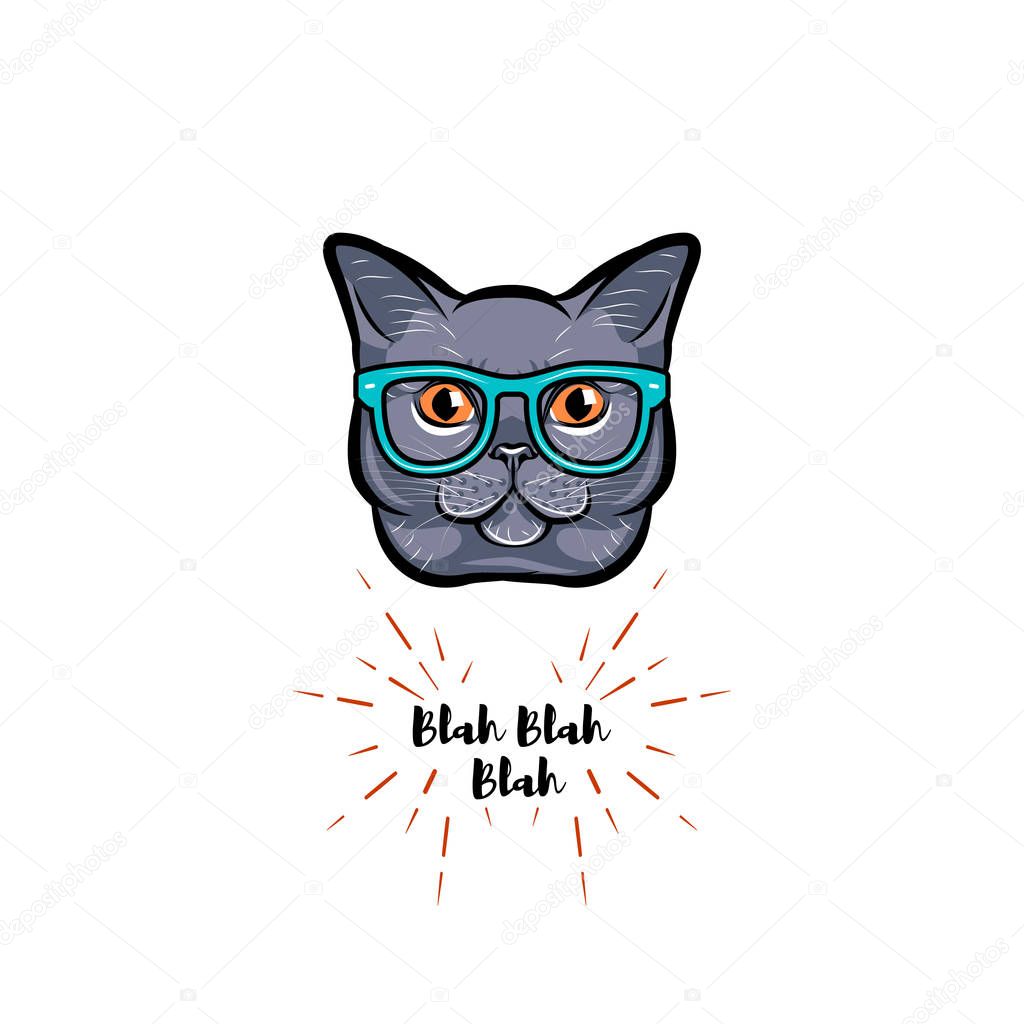 Grey Cat in smart glasses. Vector.