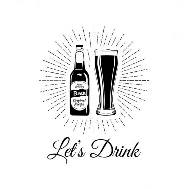 Şişe ve bardak bira simgesi. Bira ve pub Logo. Vektör. S içki izin.