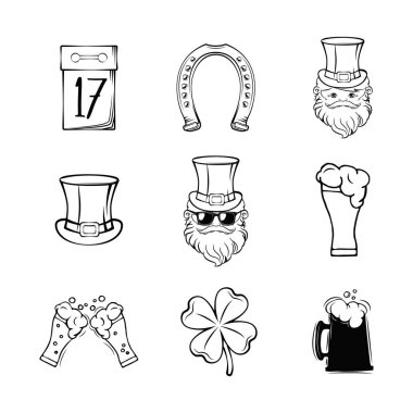 Happy St Patrick s gün Amblemler kümesi. Vektör çizim.