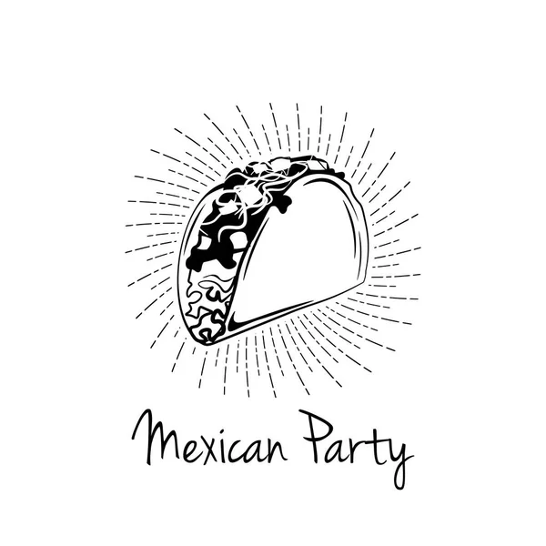 Taco en vigas. México Food. Cocina Tradicional Mexicana. Vector . — Archivo Imágenes Vectoriales