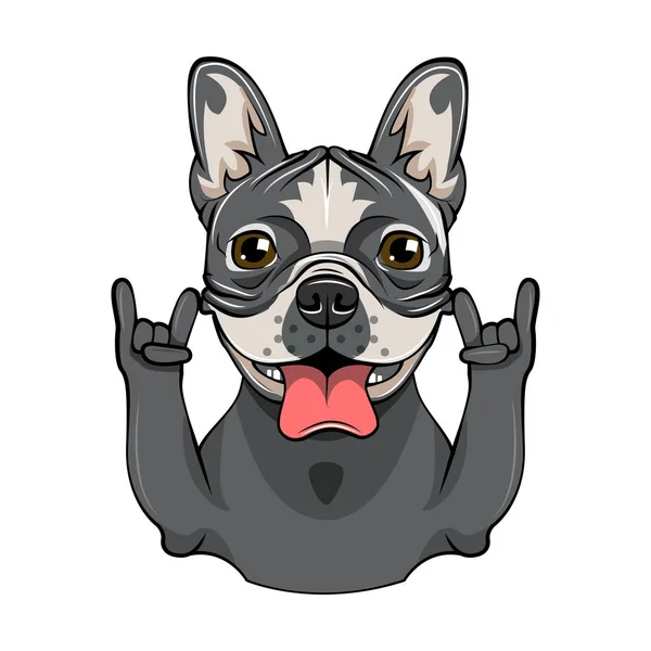 Cartoon Bull Dog dando corna gesto. Illustrazione vettoriale isolata su bianco — Vettoriale Stock