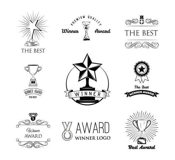 Award decorative sketch icons set of trophy medal winner prize champion cup isolated vector — Stock Vector