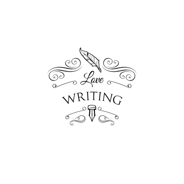 Pluma pluma y tinta. Logo del escritor. Tarjeta Vintage. Vector — Archivo Imágenes Vectoriales
