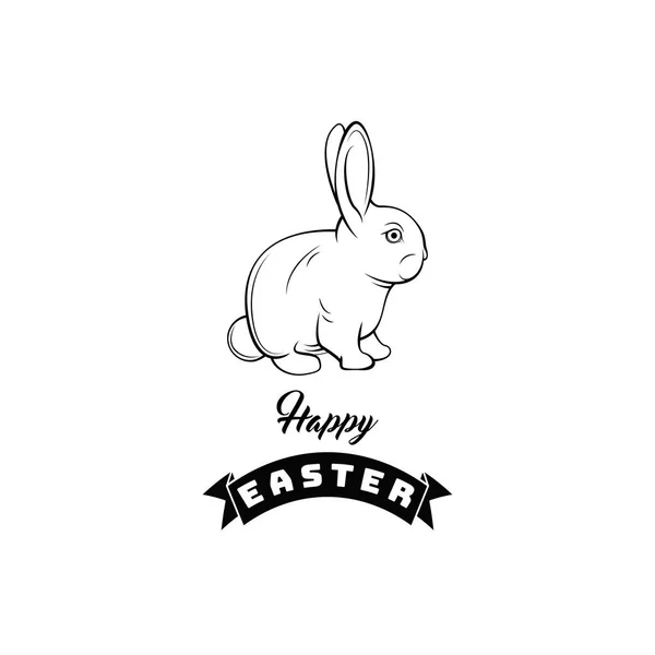 Tarjeta de felicitación de letras de la mano de Pascua feliz con Bunny. Vector . — Vector de stock