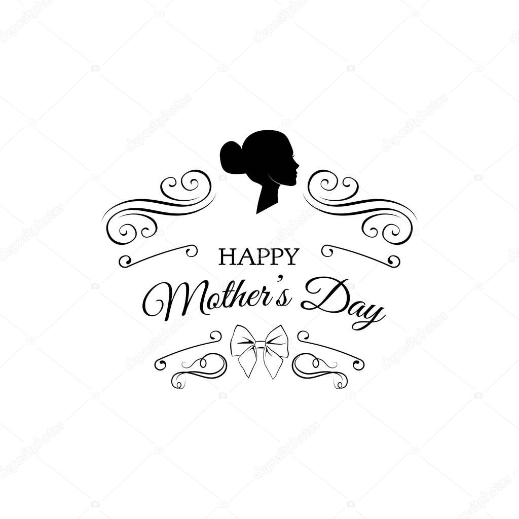 Mother s day card. Cute vintage frames with ladies silhouettes. Vector.
