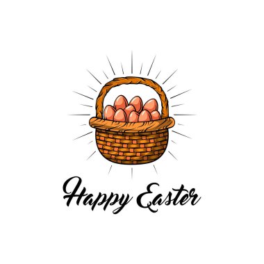 Paskalya kartı şablonu sepeti ve yumurta beamd. Vektör çizim.