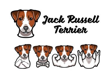 Jack Russell Terrier ile farklı jest. Vektör çizim.