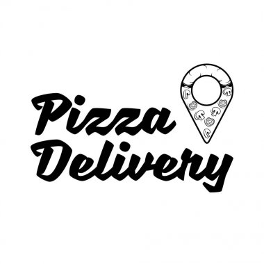 Pizza el yazılı yazı logo, etiket, rozet. Vektör çizim.
