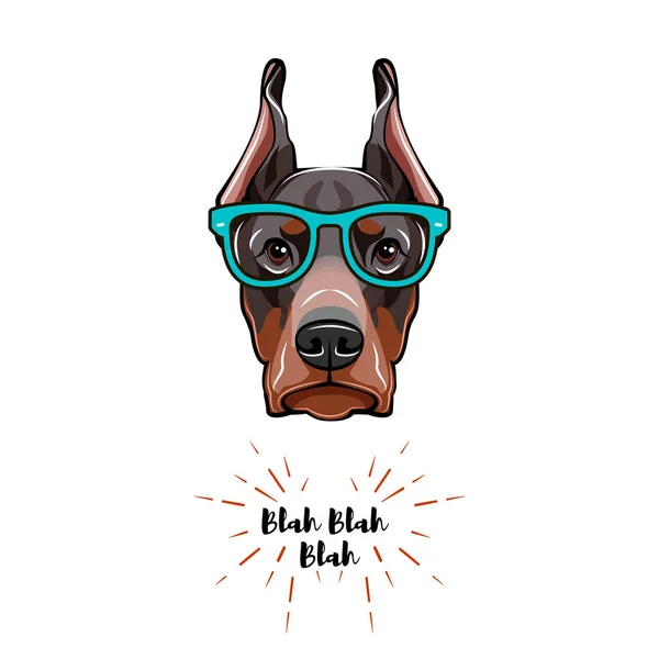 Doberman hond in glazen. Geek hond. Vectorillustratie. — Stockvector