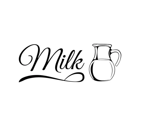 Vector insignia jarra de leche. Logo producto lácteo, emblema en estilo antiguo . — Archivo Imágenes Vectoriales