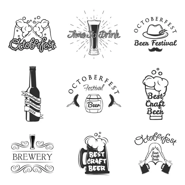 Beer pub labels set. Logo design elements. Brewery beer label, brewery logo and badge, vector illustration. — Stock Vector