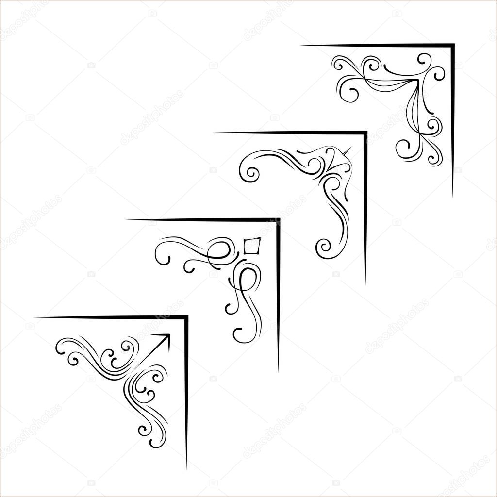 Set of ornamental corners in vintage style. Vector illustration.