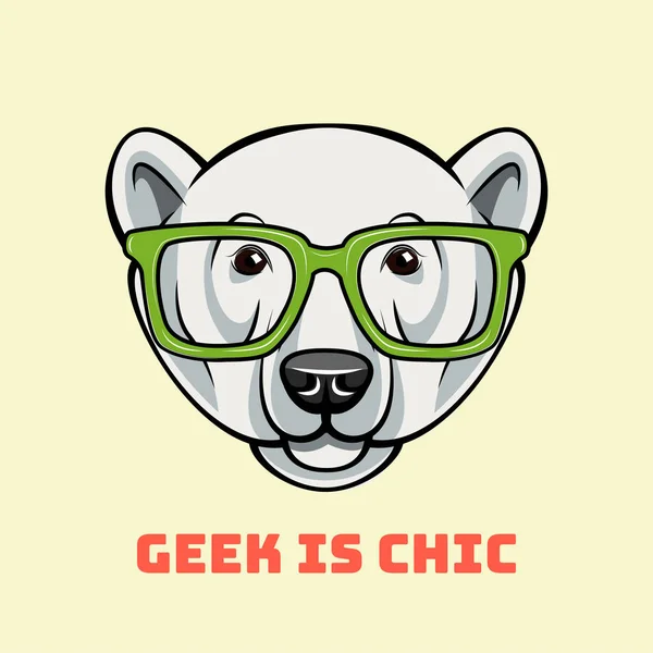 Ours polaire visage dans des lunettes de geek. Le geek est chic. Illustration vectorielle isolée sur blanc — Image vectorielle