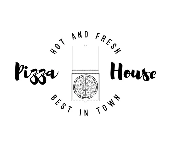 Pizzeria logo. Pizza House odznak. Popisek pole. Vektorové ilustrace. — Stockový vektor