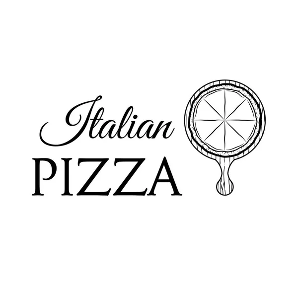 Pizza on a wooden shovel. Italian Pizza logo. Vector illustration. — Stock Vector