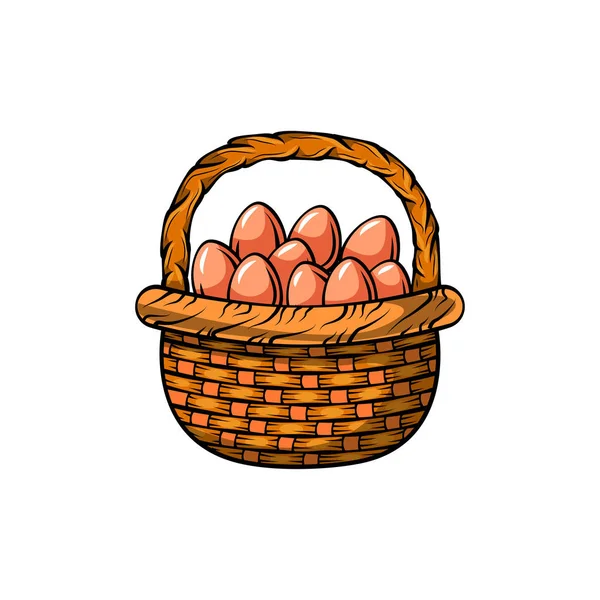 Cesta com ovos de Páscoa. Ilustração vetorial. — Vetor de Stock