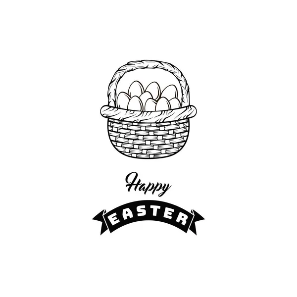 Cesta de Pascua con huevos y cinta. Ilustración vectorial . — Vector de stock