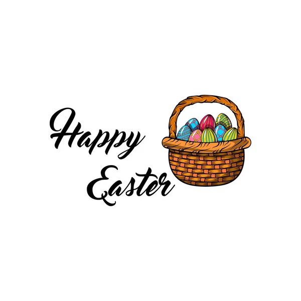Panier avec oeufs de Pâques. Carte de vœux de Pâques. Des œufs colorés. Illustration vectorielle . — Image vectorielle