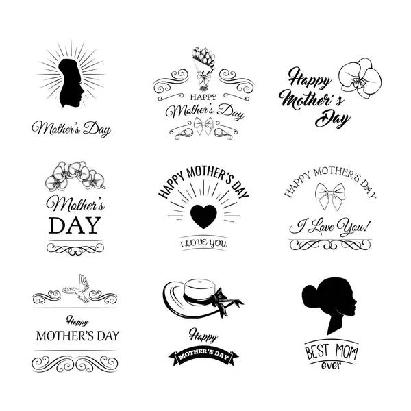 A set of cute design elements for Mother s Day. Vector illustration. — Stock Vector