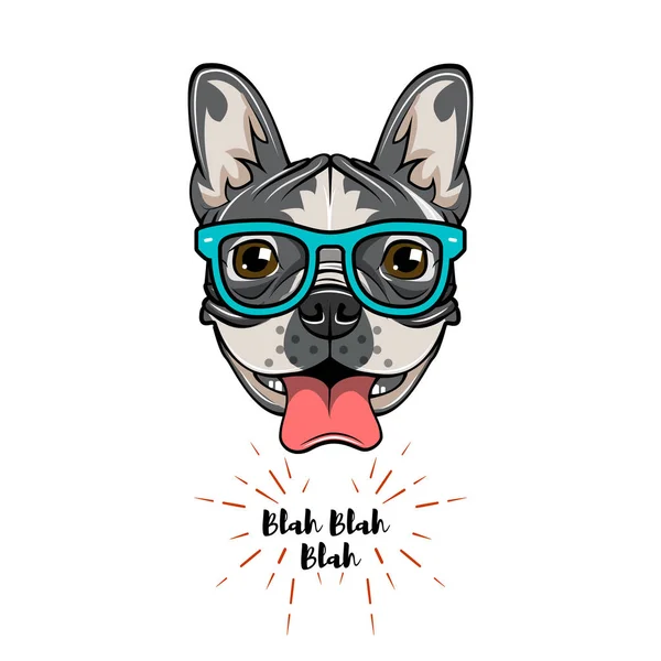Hipster Geek Bulldog francés. Geek perro. Ilustración vectorial . — Vector de stock