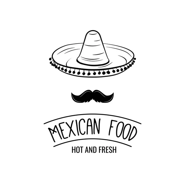 Sombrero y bigote. Comida mexicana. Cocina tradicional mexicana. Ilustración vectorial . — Vector de stock