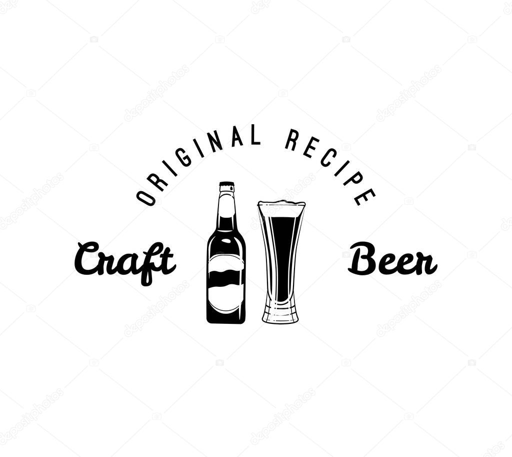 Bottle and glass of craft beer icon. Beer and pub, bar symbol. Vector.