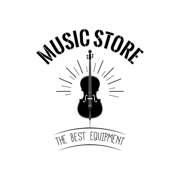 Violín en vigas. Insignia de etiqueta del logo de la tienda de música. Ilustración vectorial . — Vector de stock