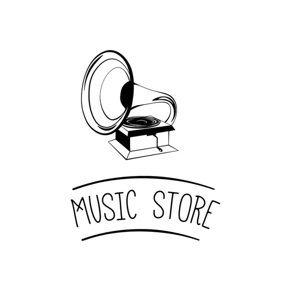 Viejo gramófono. Música retro. Tienda de música. Ilustración vectorial . — Vector de stock