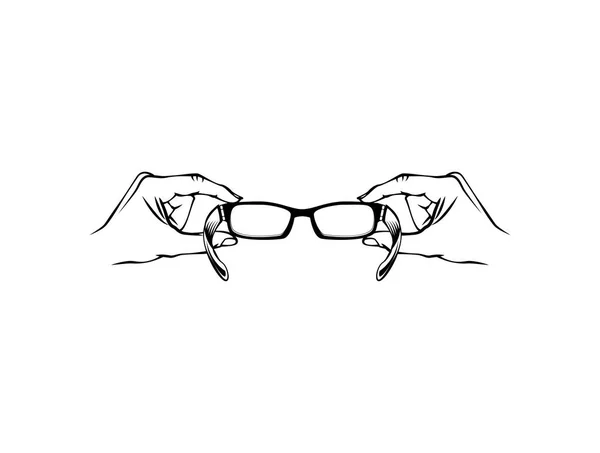 Hand holding eyeglasses. Optics logo. Vector illustration. — Stock Vector