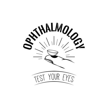 Parmağını Kontakt lens Illustration. Oftalmoloji logo etiket rozeti. Vektör çizim.