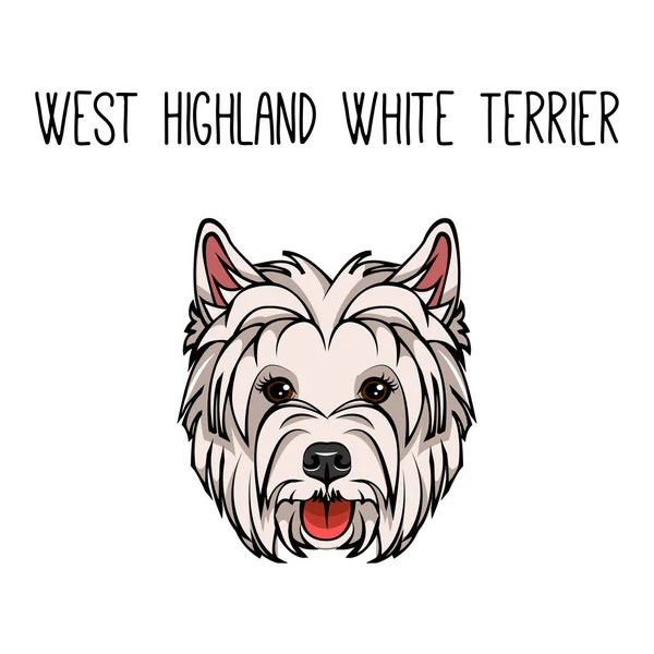 ベクトル犬ウエストハイランド ホワイト テリア顔アイコン フラットなデザイン。ベクトル図. — ストックベクタ