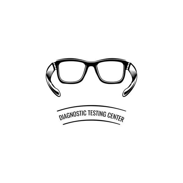 Ikonę okularów. Światłowodowe okularów. Diagnostyczne badania wyśrodkowanie tekstu. Ilustracja wektorowa. — Wektor stockowy