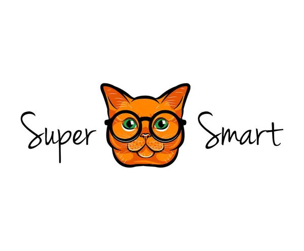 Vector illustratie portret van slimme rode kat. Kat in glazen. Kat geek. Vectorillustratie. — Stockvector