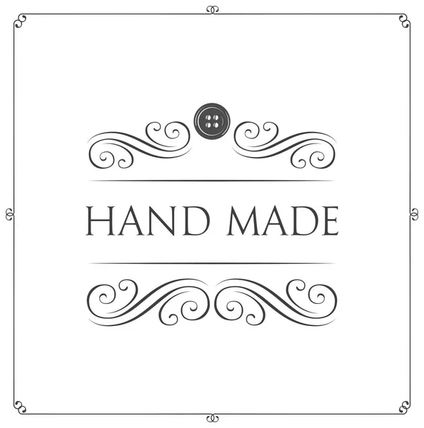 Hand made logo label badge. Button icon. Swirls, flourish and filigree elements. Vector Illustration — Stock Vector