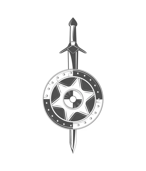 Шаблон значка логотипу меча та щита. Векторні ілюстрації . — стоковий вектор