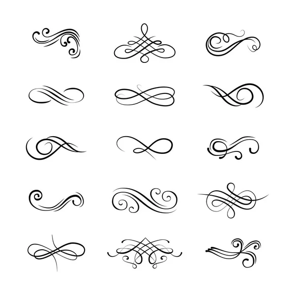 Set bloeit. Kalligrafische en pagina decoratie designelementen. Swirl, schuiven en divider. — Stockvector