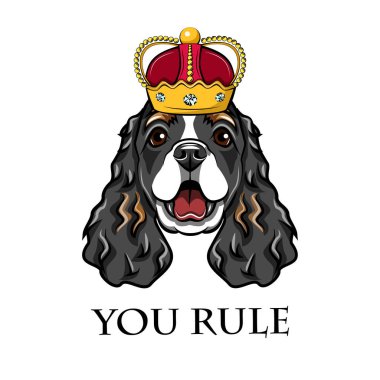 Türkçe taç giyen İspanyol dostum. Kral köpek. Vektör çizim.