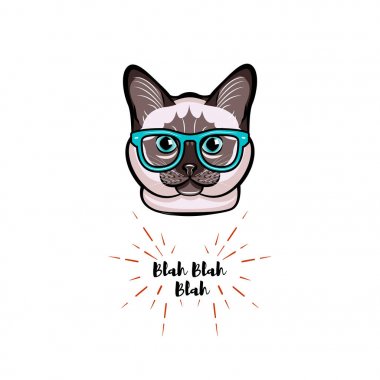 Siamese cat in smart glasses. Cat geek. Vector illustration. clipart